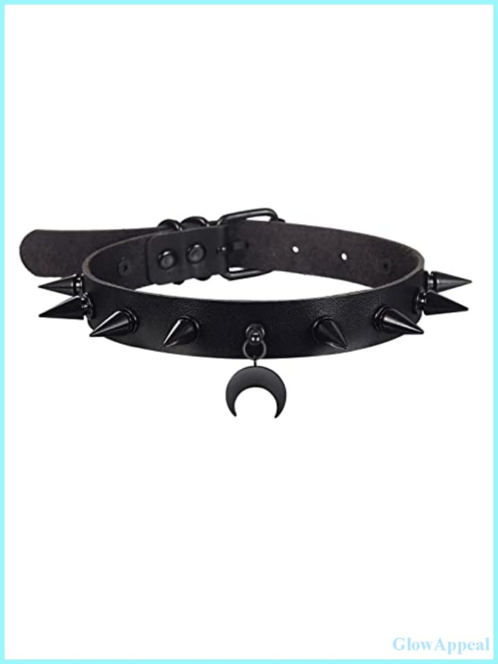 Goth Choker Necklace Faux Leather Spiked Moon Cross Pendant Cosplay